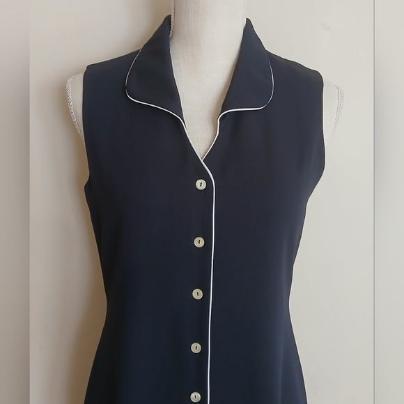 Donna Ricco New York Vintage Petite Navy Blue Sleeveless Button Down Dress - Picture 2 of 7